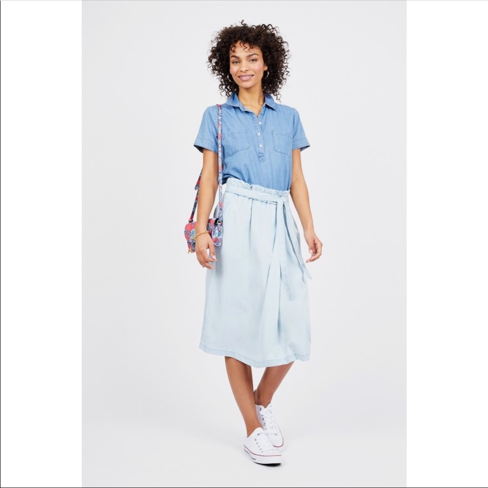Philosophy Chambray Midi Skirt - High Waisted Blue